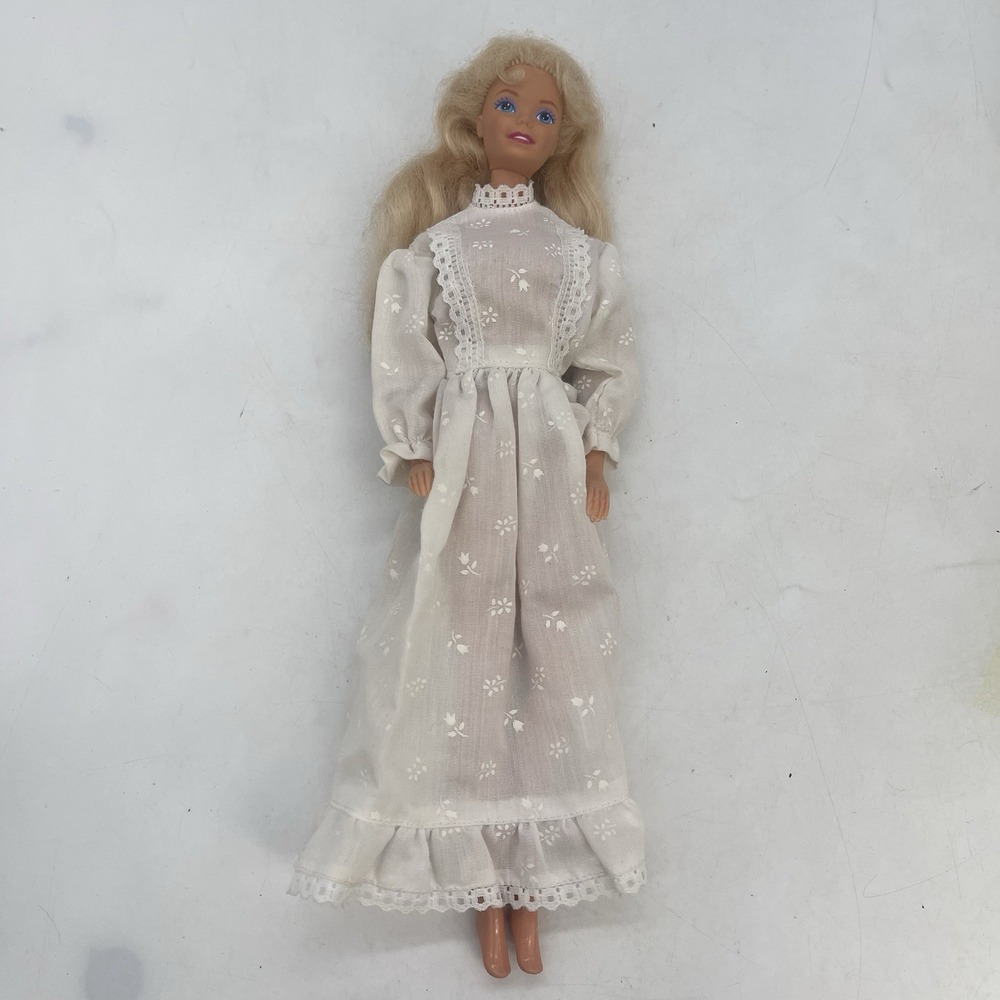 Vintage 1966 Barbie Doll Bendable Knees White Dress Blue Eyes Blonde Hair